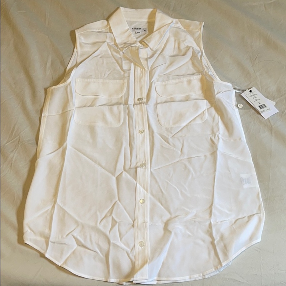 Equipment Sleeveless Slim Signature white blouse